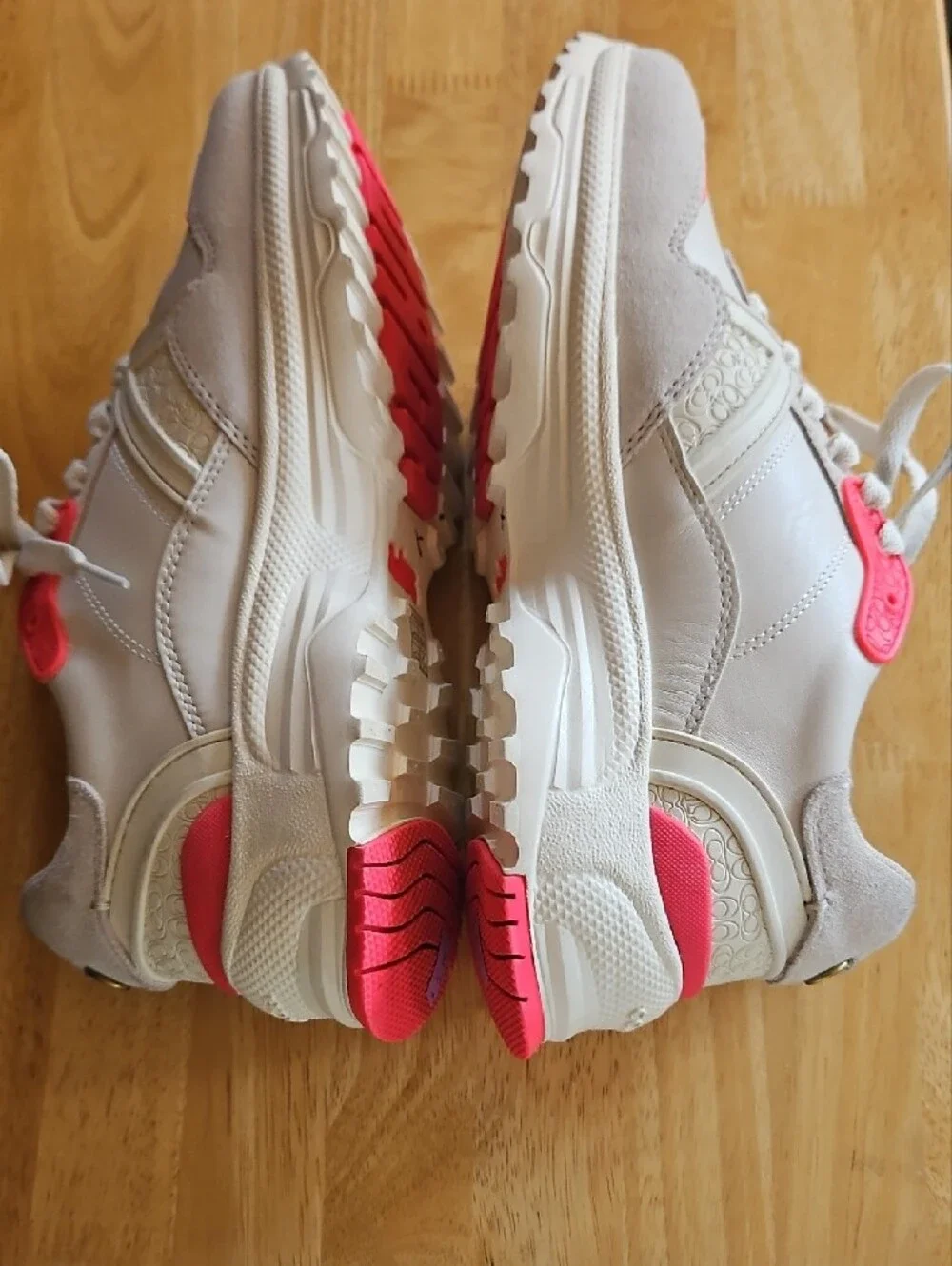 Coach C143 Women's White Sneaker with Pink Accents and Suede Trim